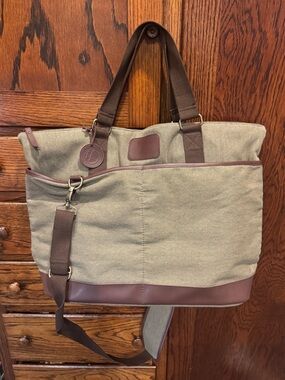 Olive Green and Brown Canvas Travel Tote - Men's Weekend Carryall